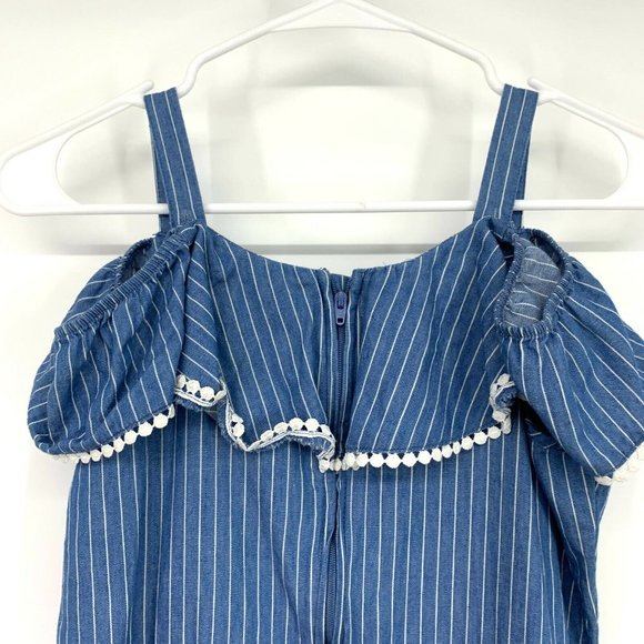 BCBGirls Dress Blue White Stripe Cold Shoulder Ruffle - Picture 9 of 11